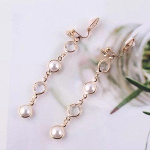 Clip On Dangling Pearly Lightweight Earrings